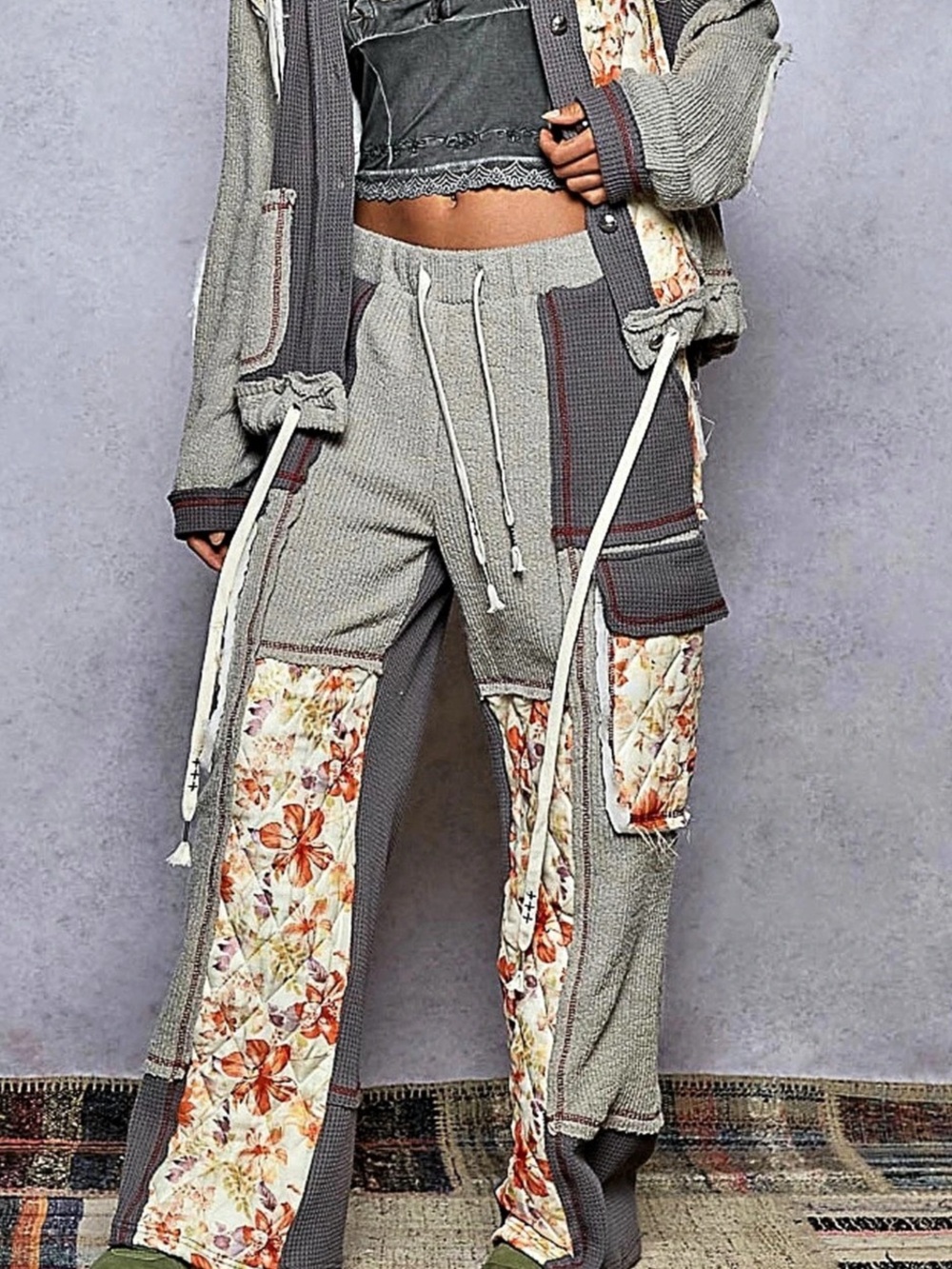 POL Thermal Pants Floral Wide Leg